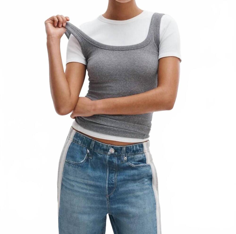 NEW RAG & BONE rib u neck tank top in heather grey